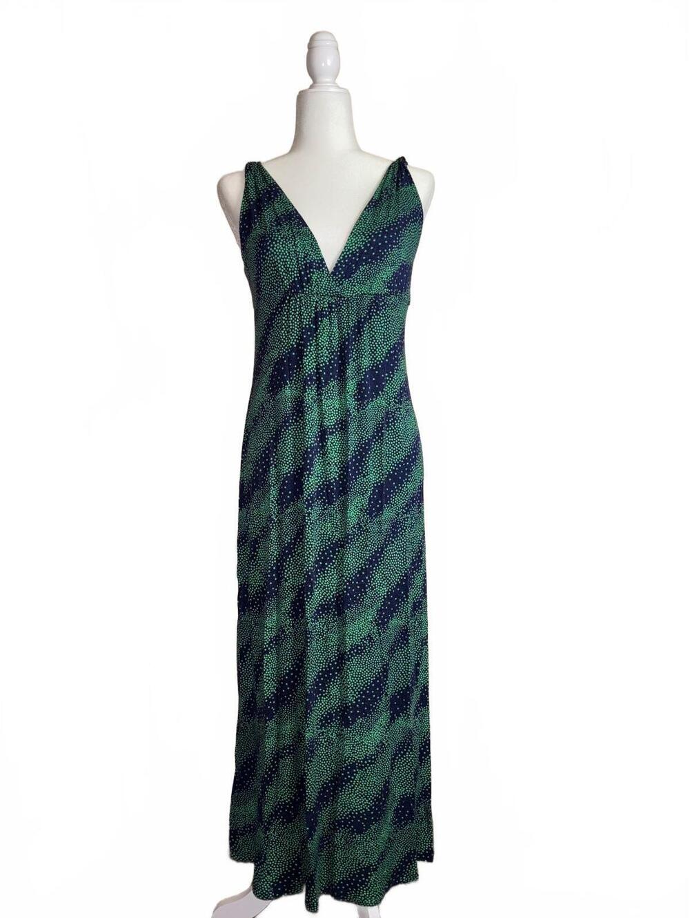 Y2K Soprano green and navy blue micro-dot maxi dress